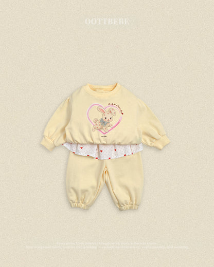 (Pre-order) OOTTBEBE Fall - Cutie Rabbit Top & Bottom Set - 큐티레빗상하복 (2 Colors)