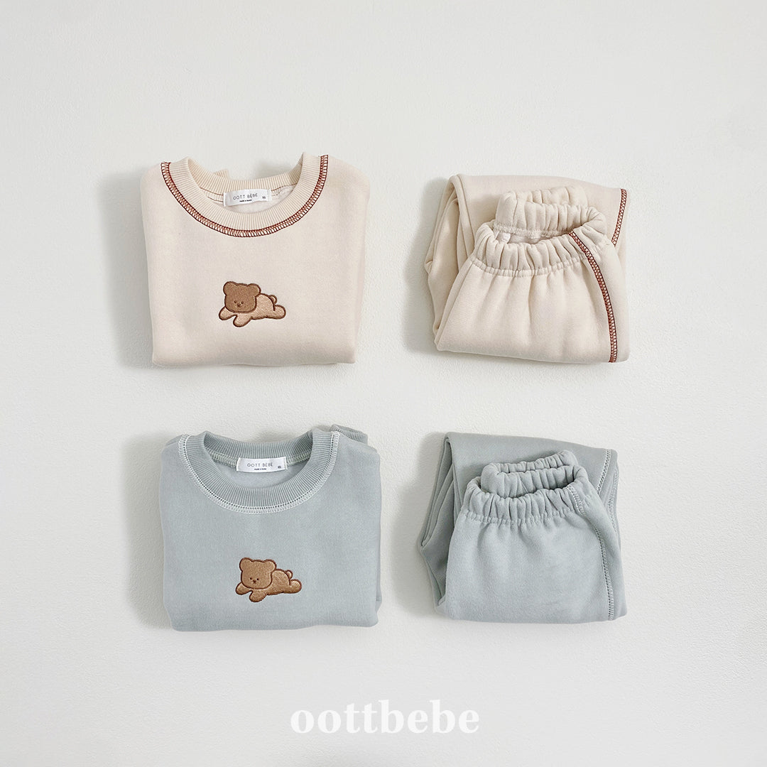 (Pre-order) OOTTBEBE Winter - Cozy Bear Top & Bottom Set 쿨쿨베어상하복 (2 Colors)