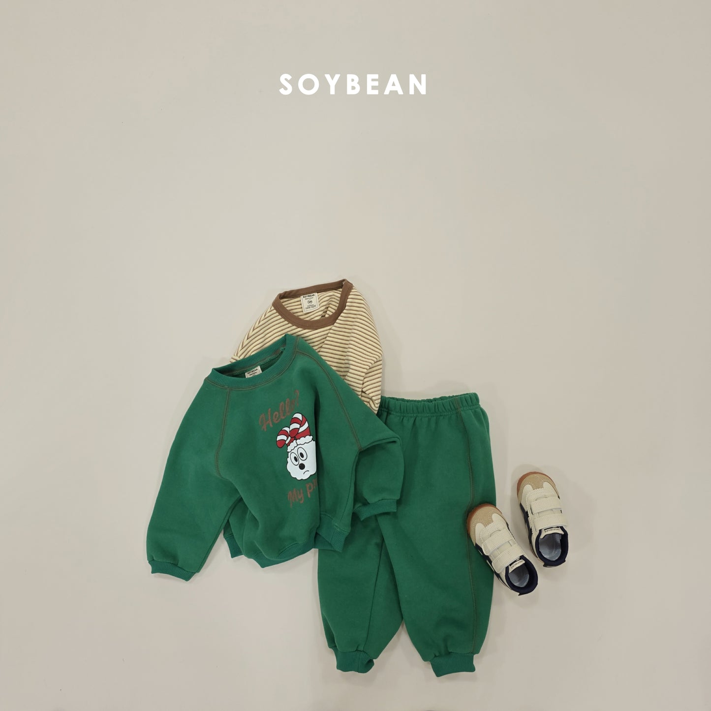 (Pre-order) Soybean Kids Winter - Cloud Bunny Fleece-Lined Top & Bottom Set 양기모구름토끼상하 (3 Colors)