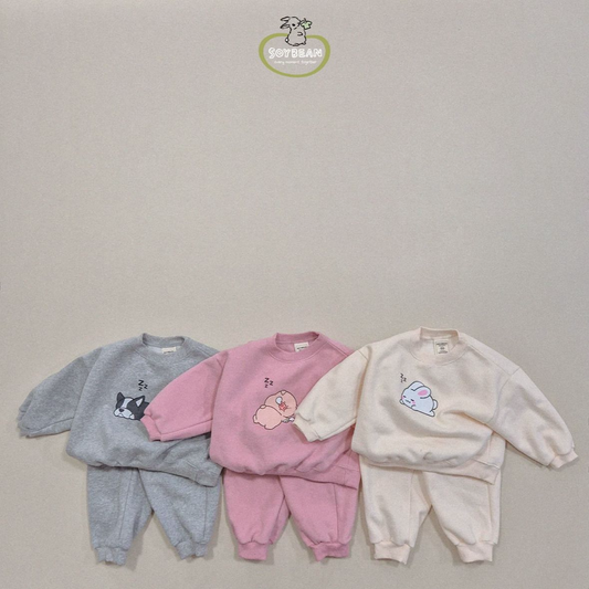 (Pre-order) Soybean Kids - Nap-Time Fleece-Lined Top & Bottom Set 양기모낮잠상하복 (3 Colors)