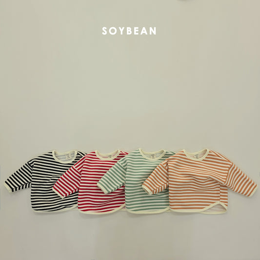 (Pre-order) Soybean Kids Winter - Fleece-Lined Stripe Sweatshirt 양기모단가라맨투맨 (4 Colors)