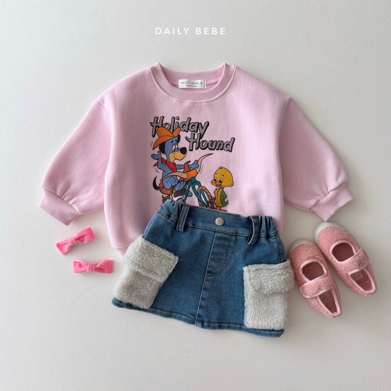 (Pre-order) Daily Bebe - Kids’ Denim Skirt with Fleece Pockets 카고 양털치마