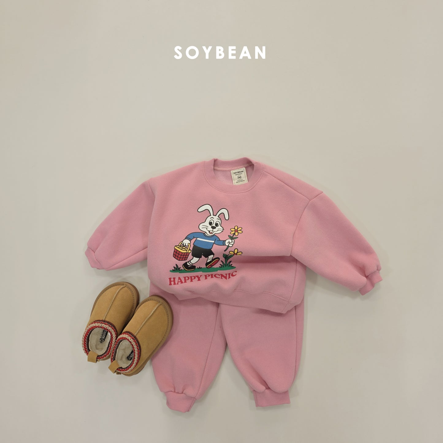 (Pre-order) Soybean Kids Winter - Picnic Fleece-Lined Top & Bottom Set 피크닉양기모상하 (2 Colors)