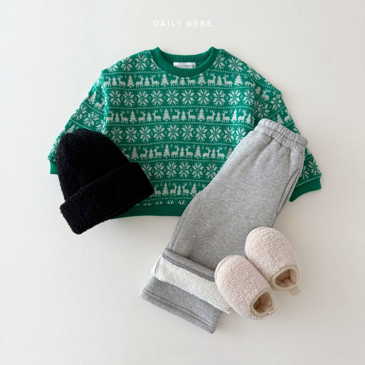 (Pre-order) Daily Bebe Winter - Kids' Holiday Jacquard Knit Sweatshirt 쟈가드맨투맨 (2 Colors)