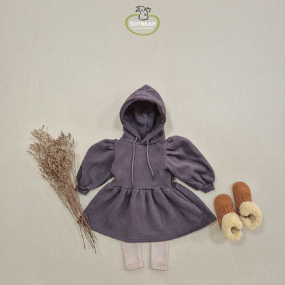 (Pre-order) Soybean Kids - Fleece-Lined Hooded Puff Dress 양기모후드원피스 (2 Colors)