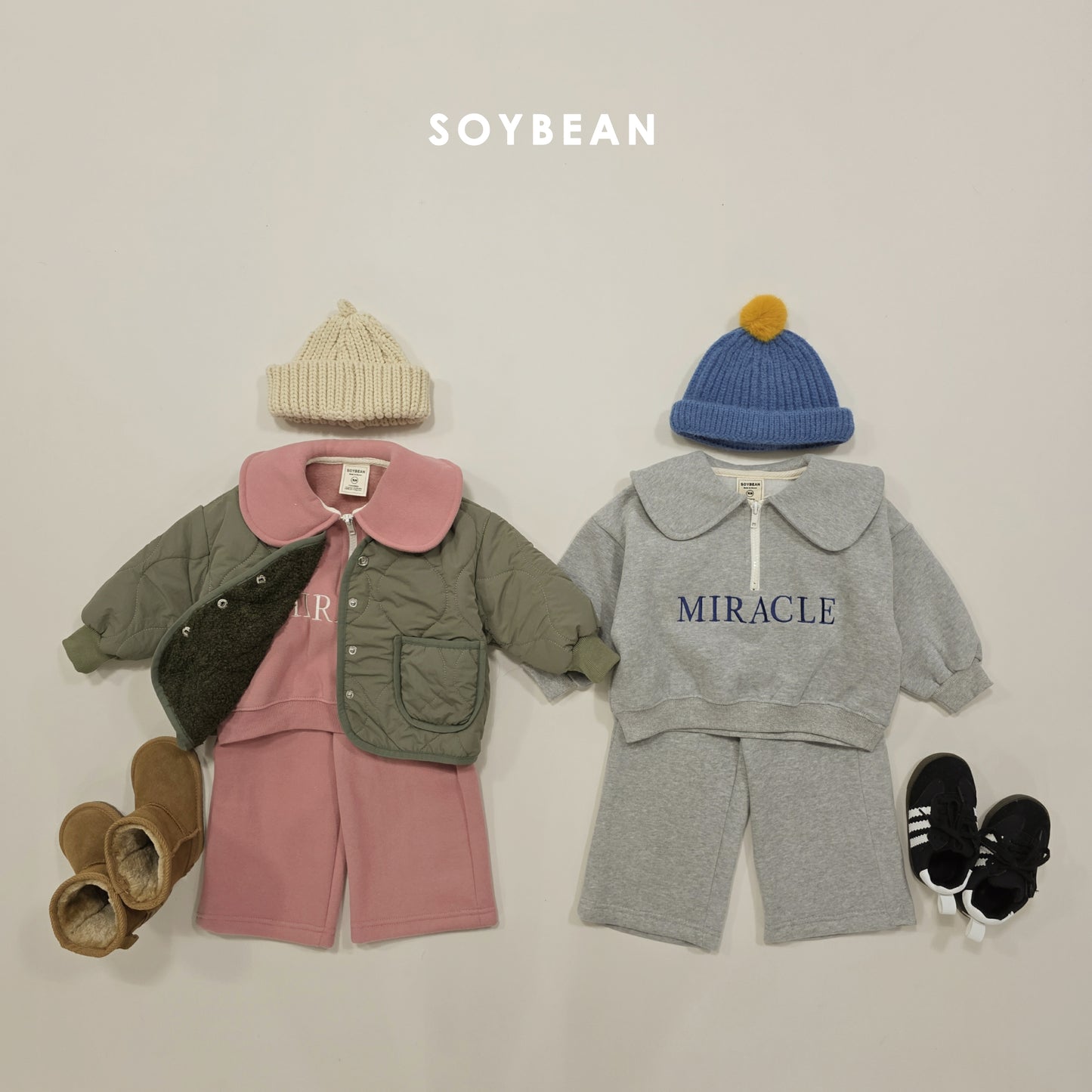 (Pre-order) Soybean Kids Winter - Miracle Half-Zip Top & Bottom Set 미라클반집업상하 (2 Colors)