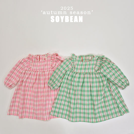 (Pre-order) Soybean Kids - Check Flower Embroidery Dress 체크플라워원피스 (2 Colors)