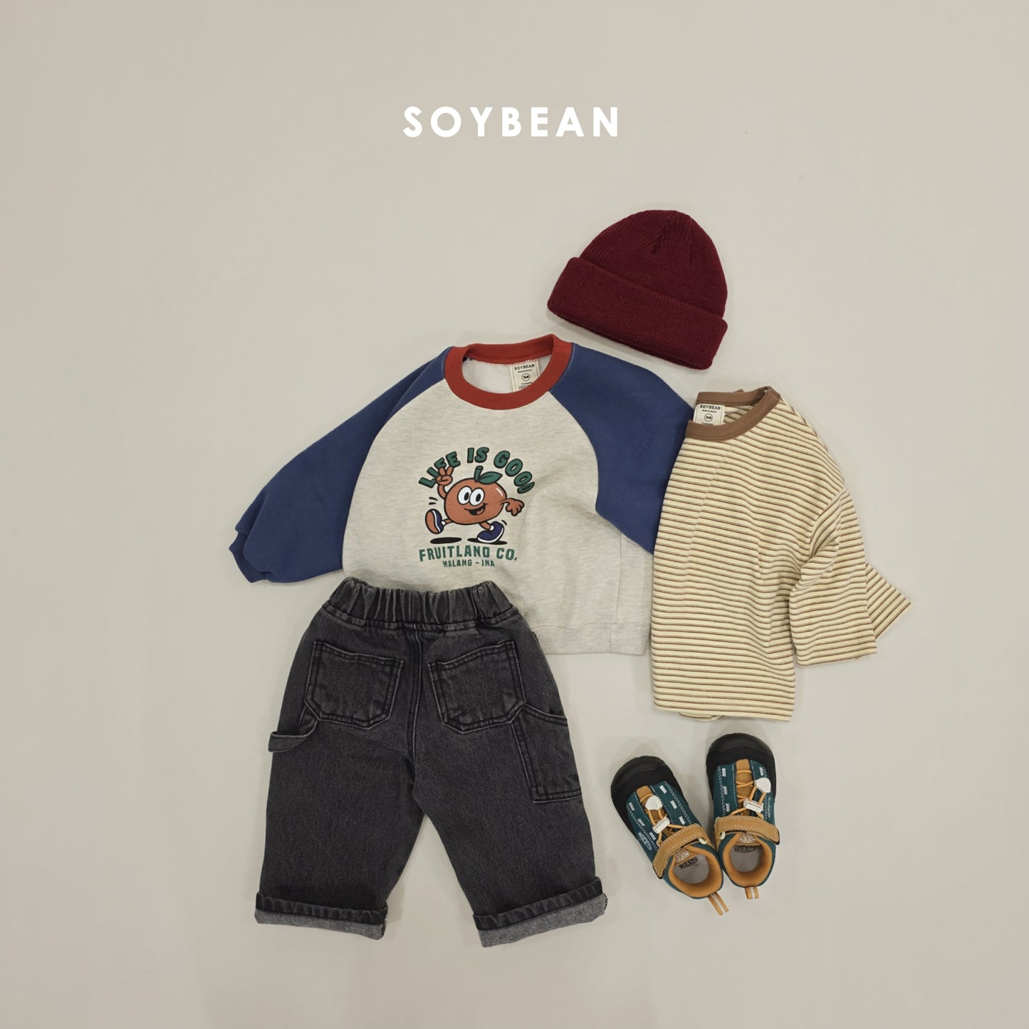 (Pre-order) Soybean Kids Winter - Fleece-Lined Work Denim Pants 기모워크데님팬츠 (2 Colors)