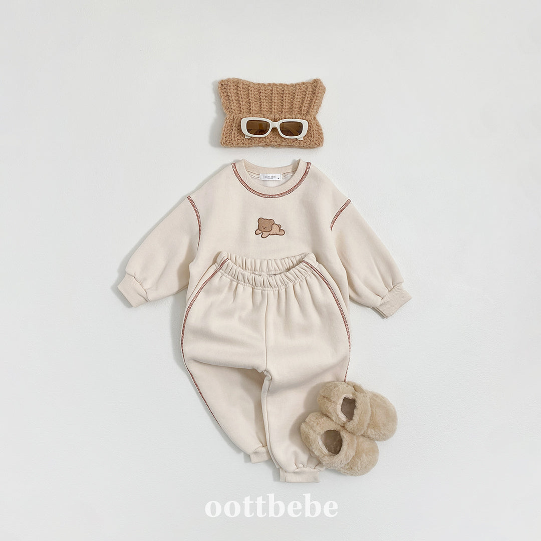 (Pre-order) OOTTBEBE Winter - Cozy Bear Top & Bottom Set 쿨쿨베어상하복 (2 Colors)