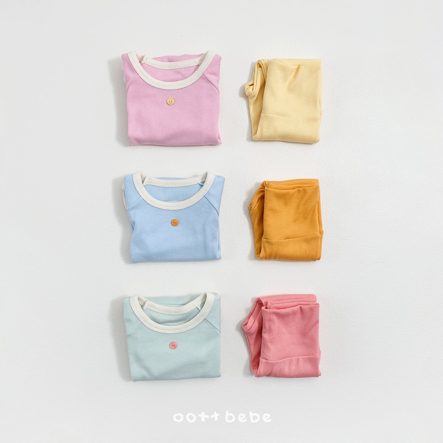 (Pre-order) OOTTBEBE Spring - Picnic Modal Ribbed Romper & Leggings Set 피크닉슈트세트 (3 Colors)