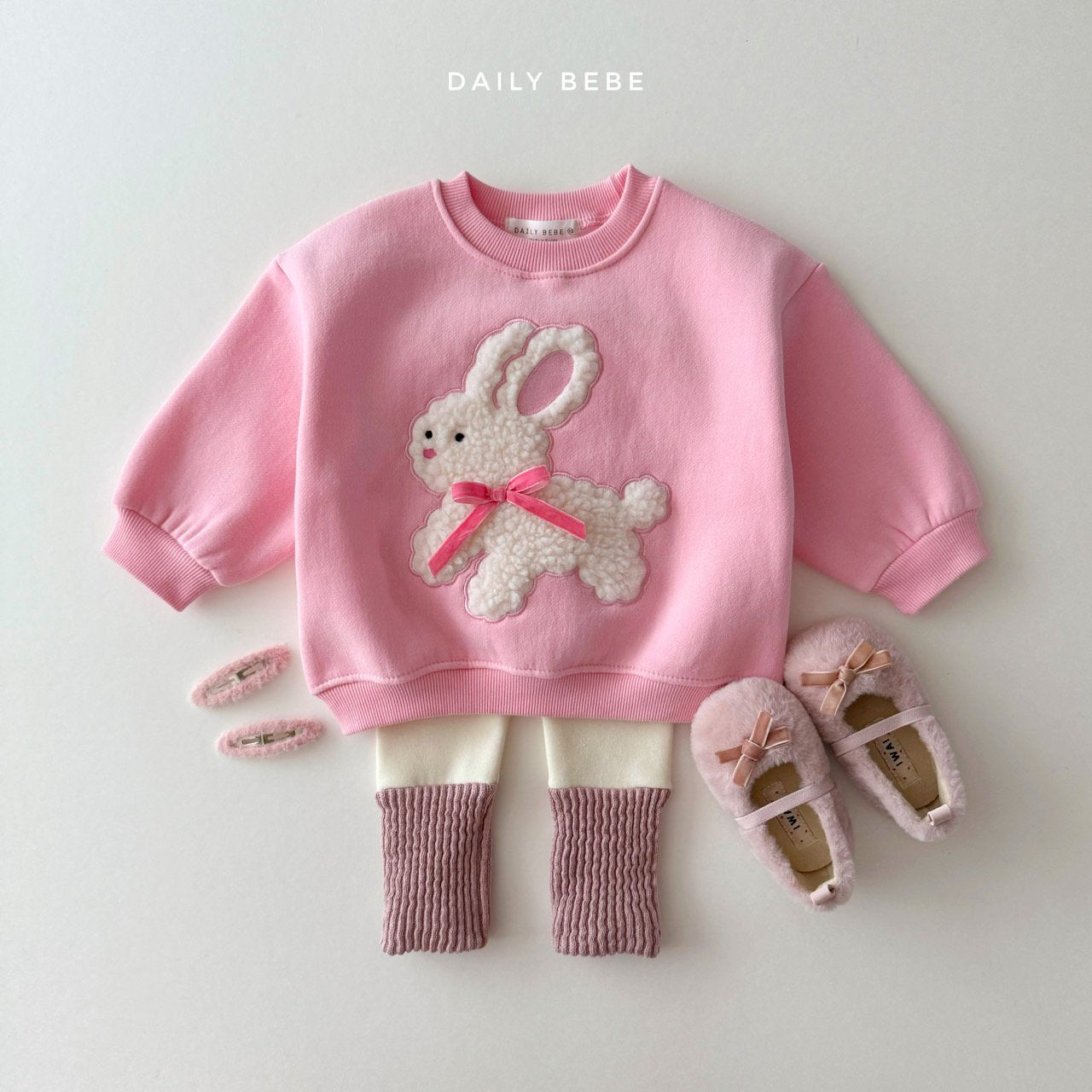 (Pre-order) Daily Bebe - Kids’ Fluffy Ribbon Sweatshirt 뽀글리본 맨투맨 (2 Colors)