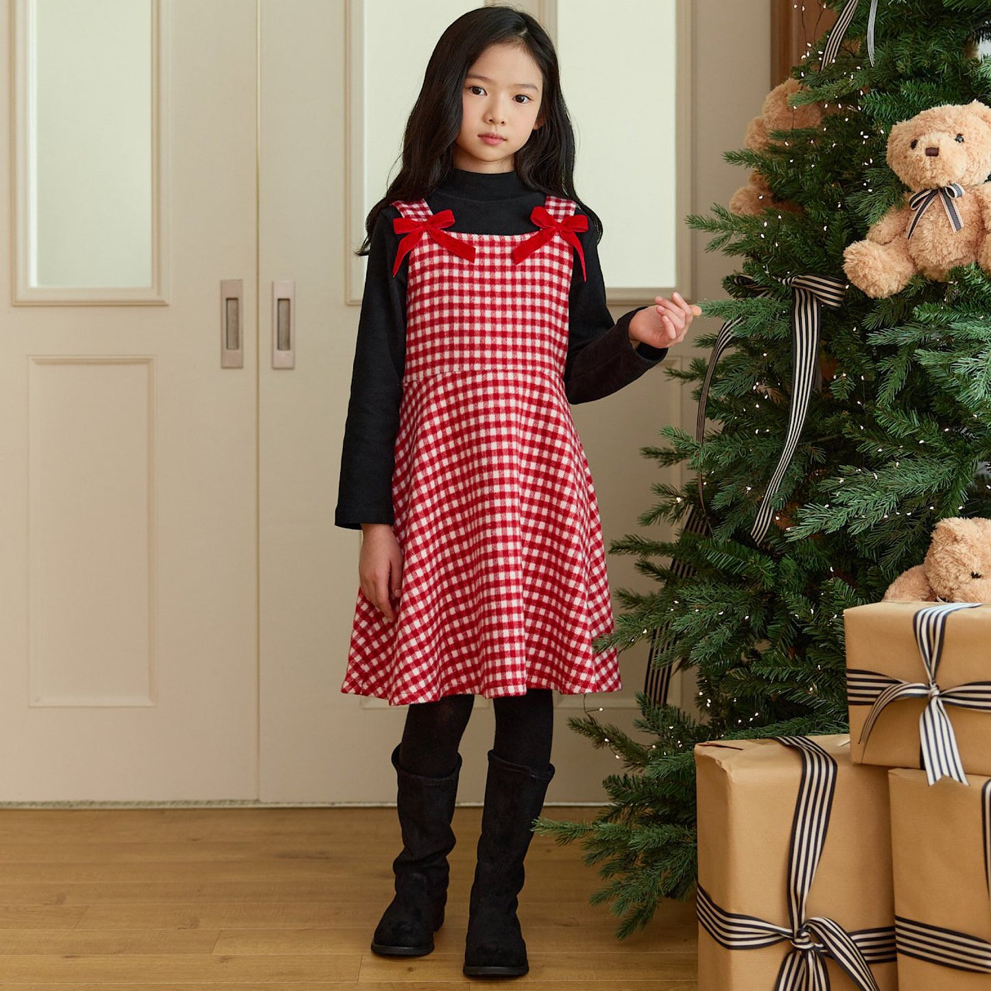 (Pre-order) Daily Bebe - Kids’ Christmas Eve Check Dress 이브체크원피스