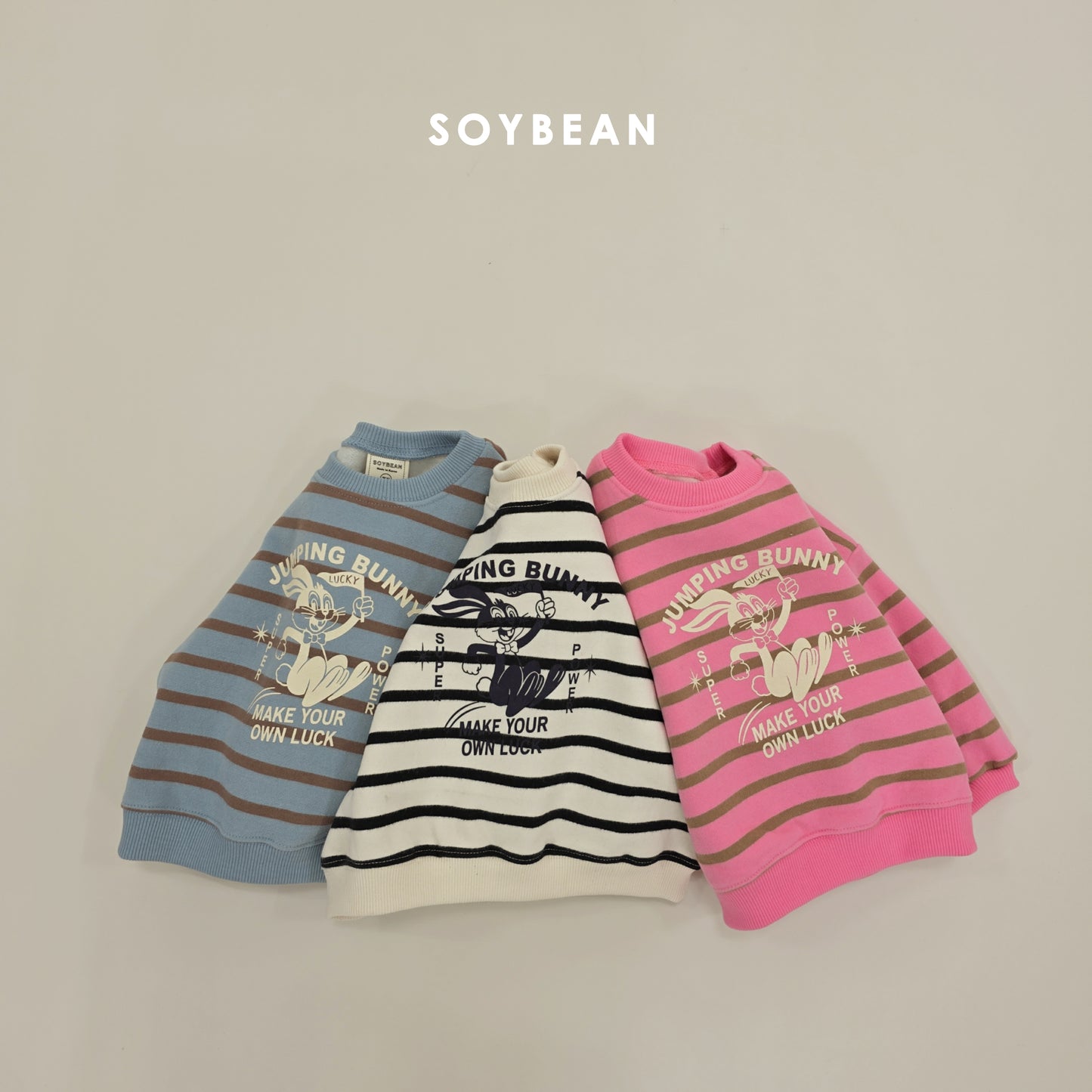 (Pre-order) Soybean Kids Winter - Jumping Bunny Stripe Fleece-Lined Sweatshirt 점핑버니단가라맨투맨 (3 Colors)