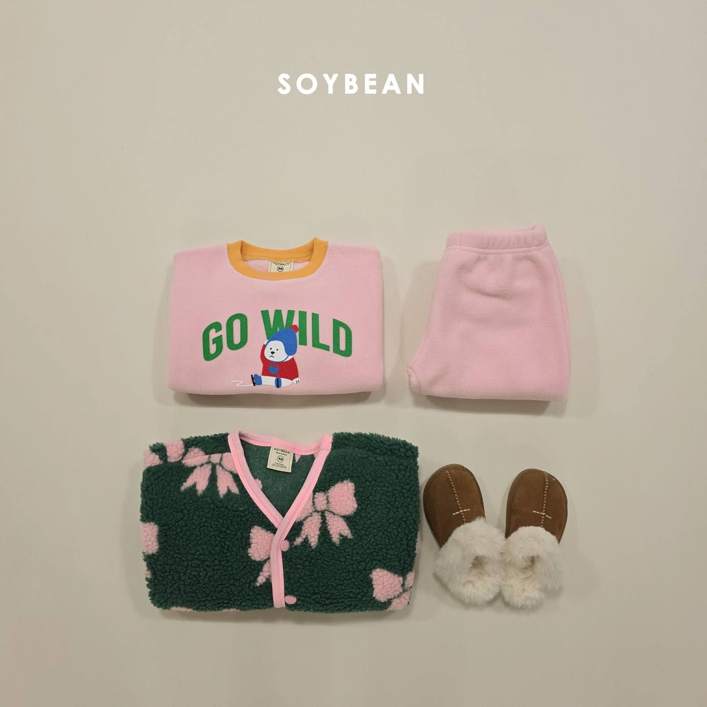 (Pre-order) Soybean Kids Winter - Baby Polar Bear Fleece Top & Bottom Set 아기백곰플리스상하복 (2 Colors)
