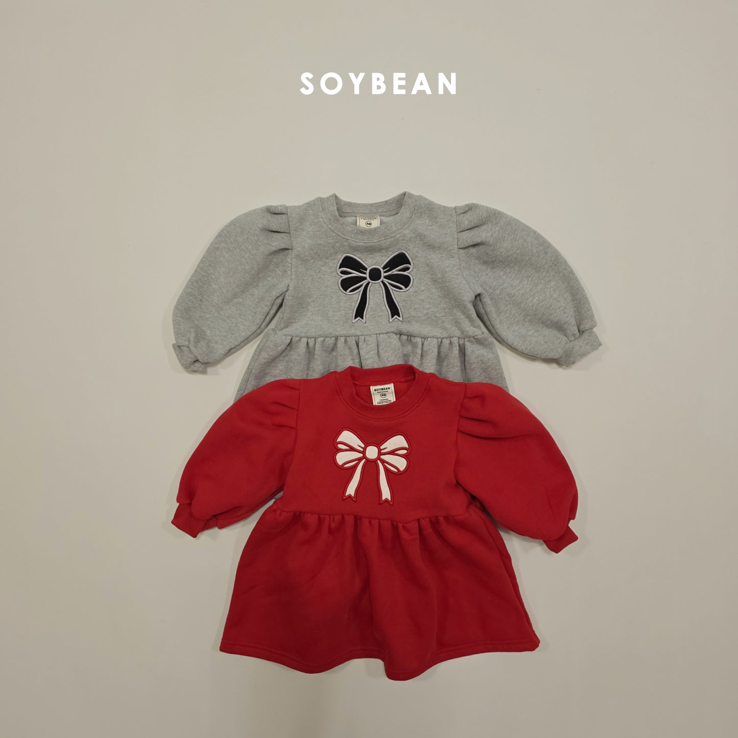 (Pre-order) Soybean Kids Winter - Ribbon Fleece-Lined Sweatshirt Dress 리본양기모맨투맨OPS (2 Colors)