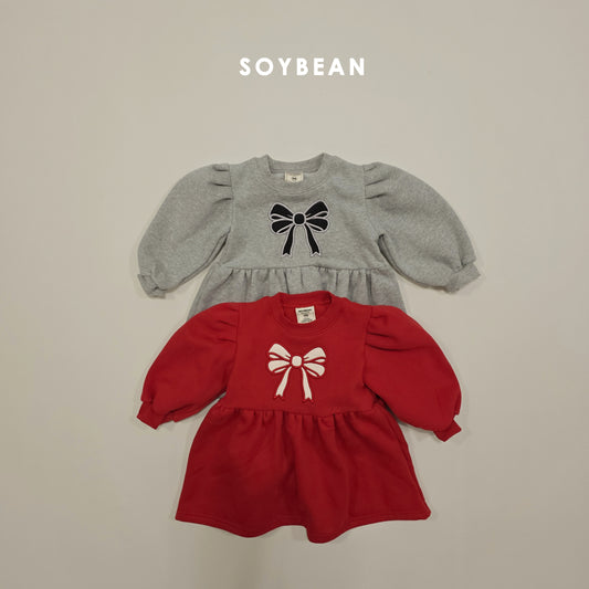 (Pre-order) Soybean Kids Winter - Ribbon Fleece-Lined Sweatshirt Dress 리본양기모맨투맨OPS (2 Colors)
