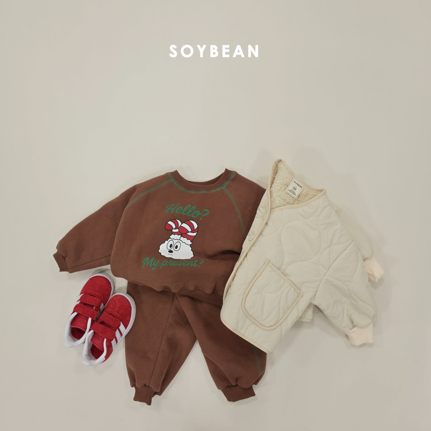 (Pre-order) Soybean Kids Winter - Honey Bear Fleece-Lined Sweatshirt 허니베어양기모맨투맨 (2 Colors)