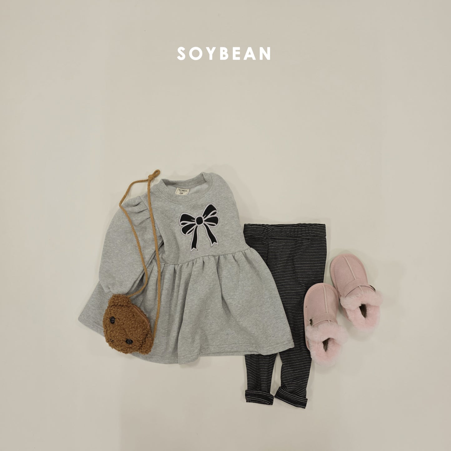 (Pre-order) Soybean Kids Winter - Ribbon Fleece-Lined Sweatshirt Dress 리본양기모맨투맨OPS (2 Colors)