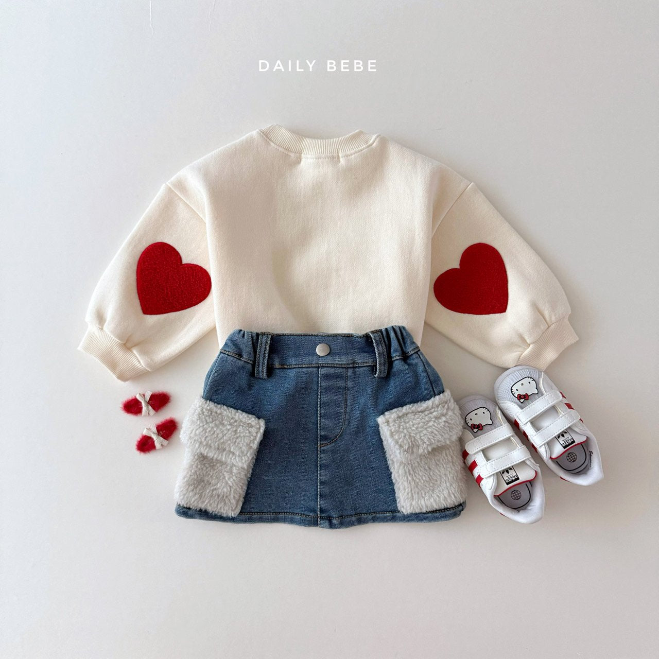 (Pre-order) Daily Bebe - Kids’ Denim Skirt with Fleece Pockets 카고 양털치마