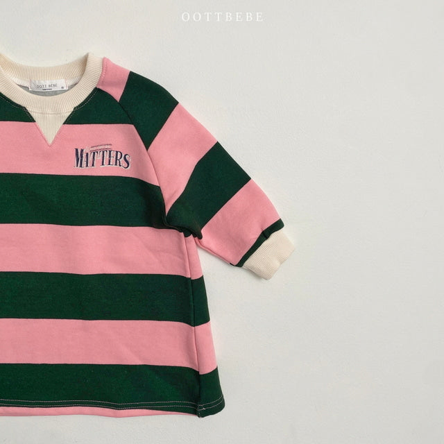 (Pre-order) OOTTBEBE - Stripes Sweatshirt Dress 빅단가라원피스 (2 Colors)