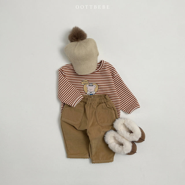 (Pre-order) OOTTBEBE - Stitch Detail Fleece Pants 피치배색스티치팬츠 (기모안감) (2 Colors)