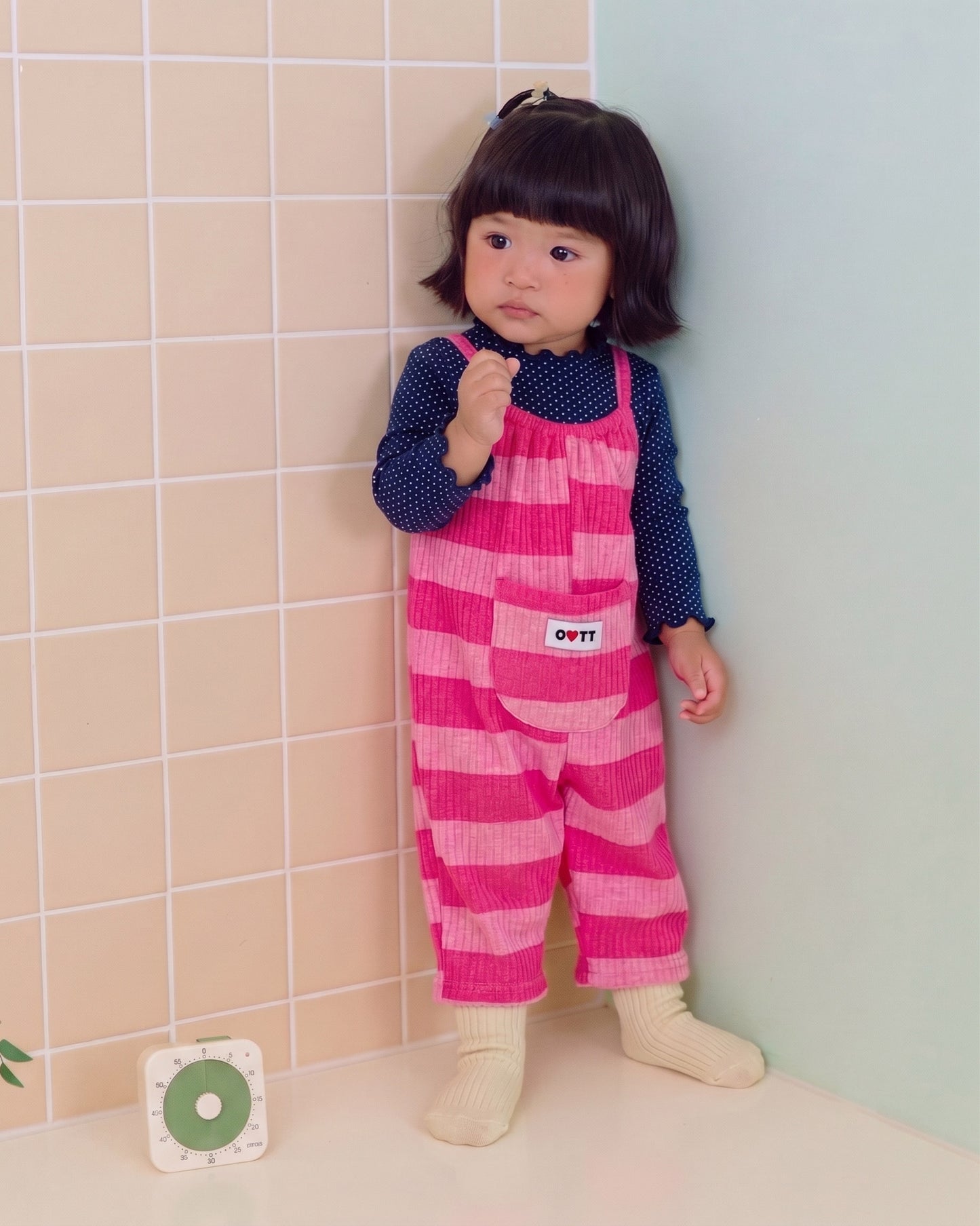 (Pre-order) OOTTBEBE Fall - Pippi Ribbed Overalls - 삐삐오버롤 (3 Colors)