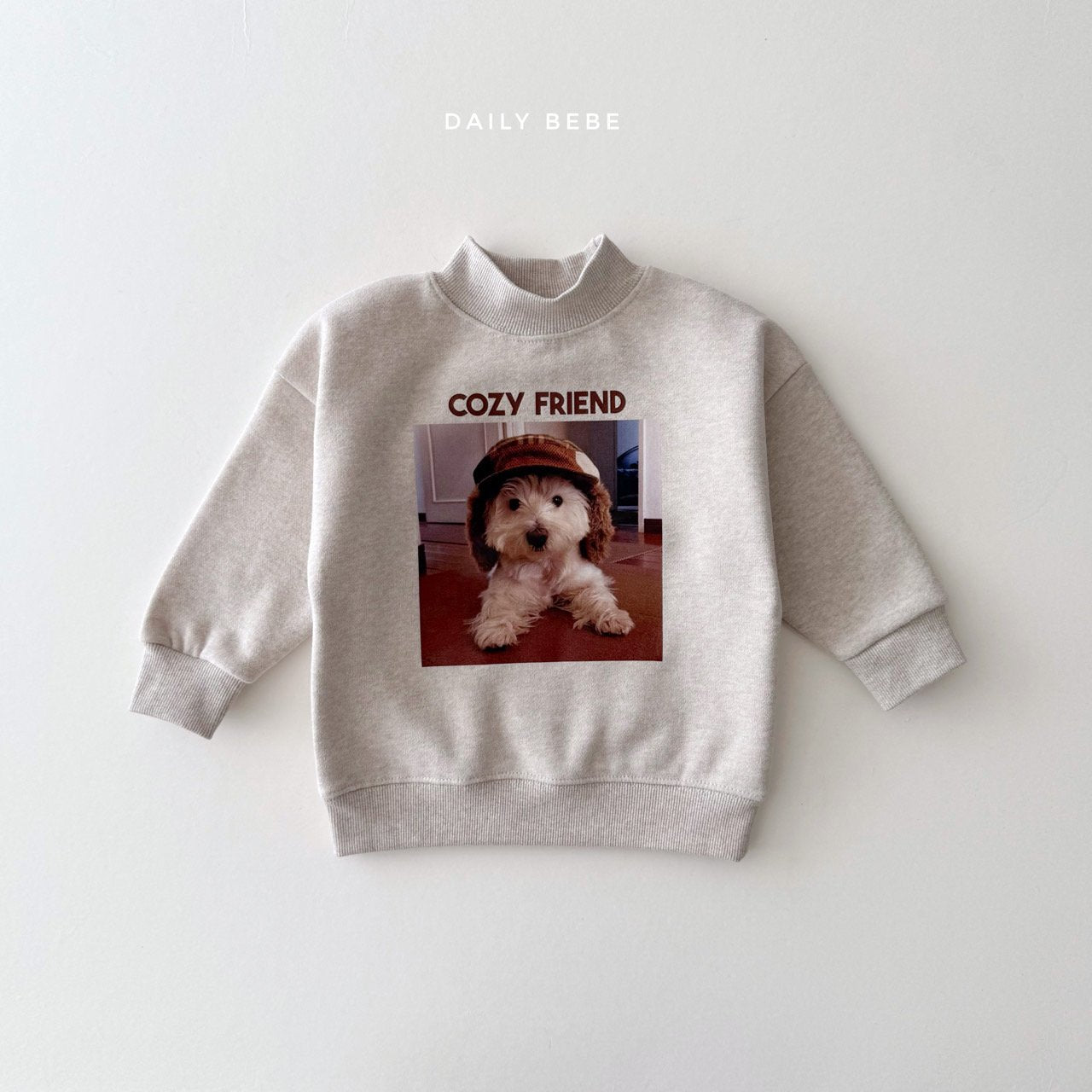 (Pre-order) Daily Bebe - Kids' Puppy Mock-Neck Sweatshirt 강아지 반목 맨투맨 (2 Colors)