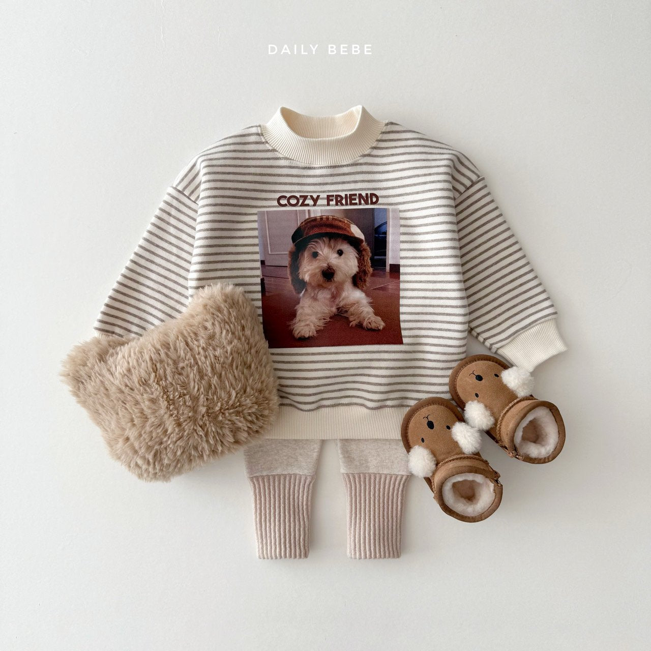 (Pre-order) Daily Bebe - Kids' Puppy Mock-Neck Sweatshirt 강아지 반목 맨투맨 (2 Colors)