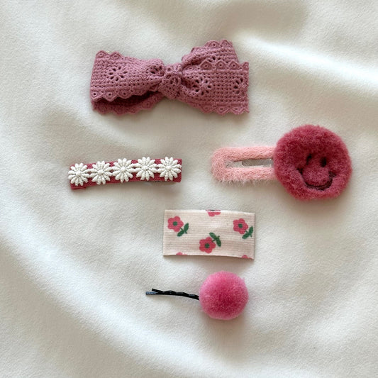 (Chenny Bong Bong) Kids’ Indie Pink Smile Hair Clips 5-piece Set