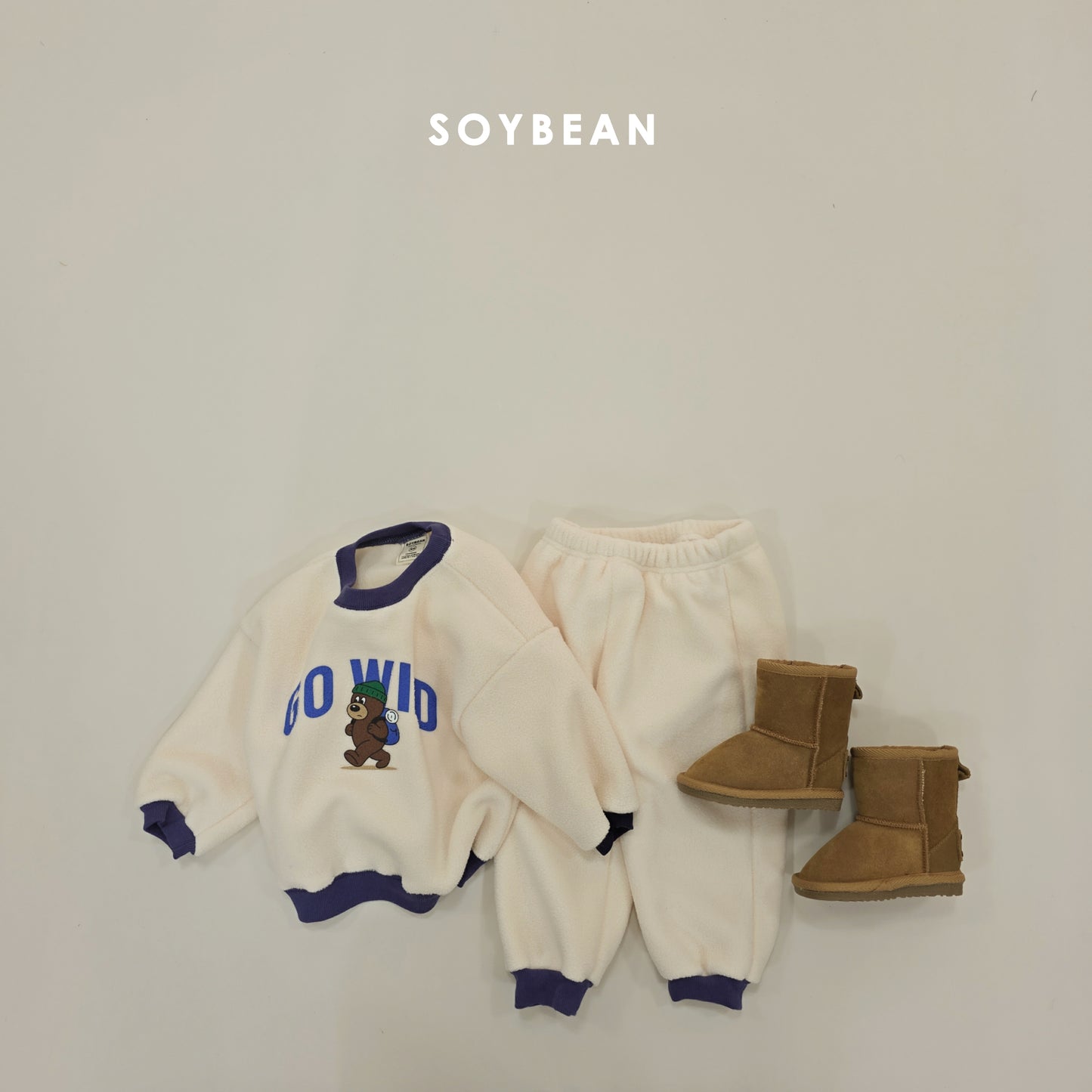 (Pre-order) Soybean Kids Winter - Camping Bear Fleece Top & Bottom Set 캠핑베어플리스상하 (3 Colors)
