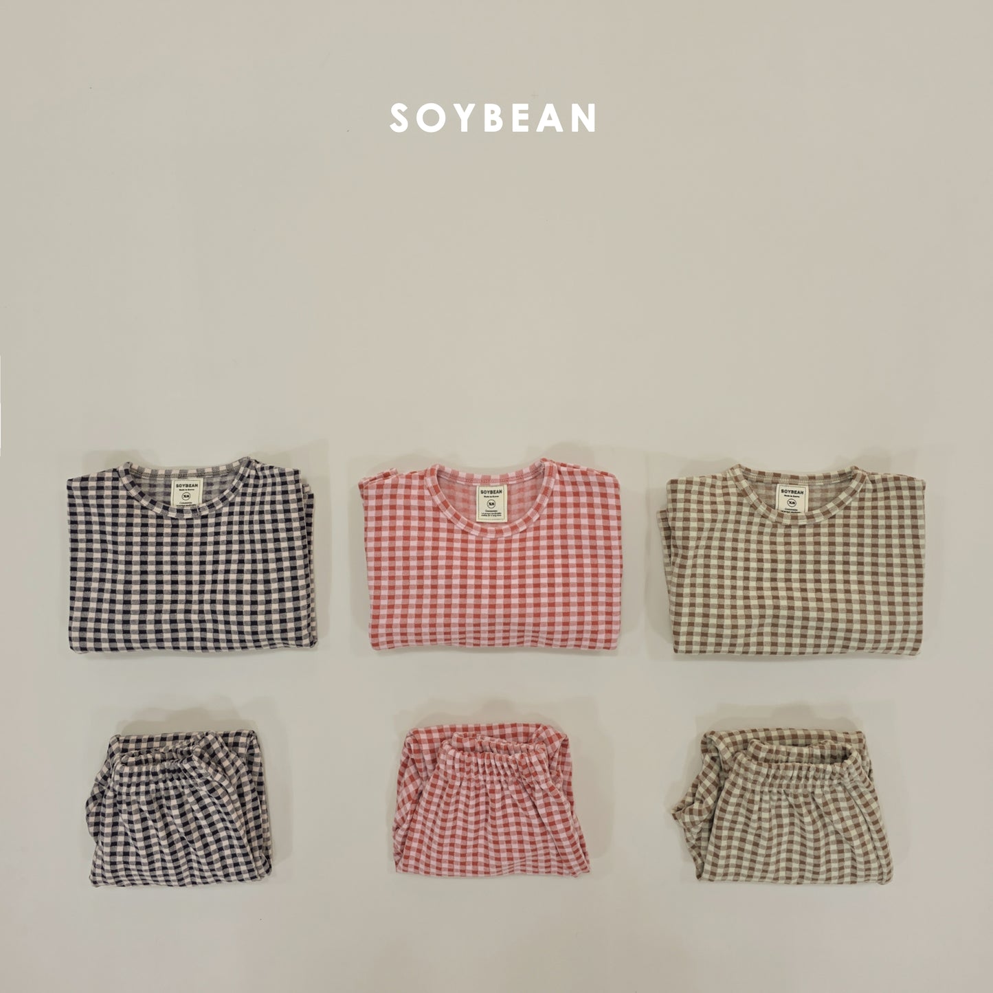 (Pre-order) Soybean Kids Winter - Check Cozy Fleece Top & Bottom Set 체크몽글실내복 (3 Colors)