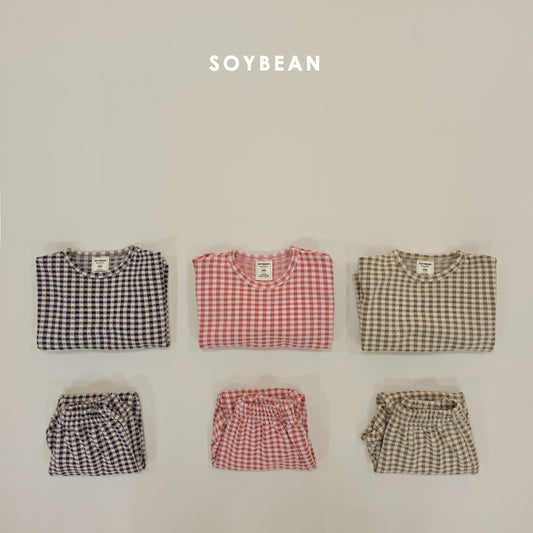 (Pre-order) Soybean Kids Winter - Check Cozy Fleece Top & Bottom Set 체크몽글실내복 (3 Colors)