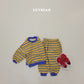 (Pre-order) Soybean Kids Winter - Color Block Stripe Fleece-Lined Top & Bottom Set 톡톡줄배색상하복 (3 Colors)