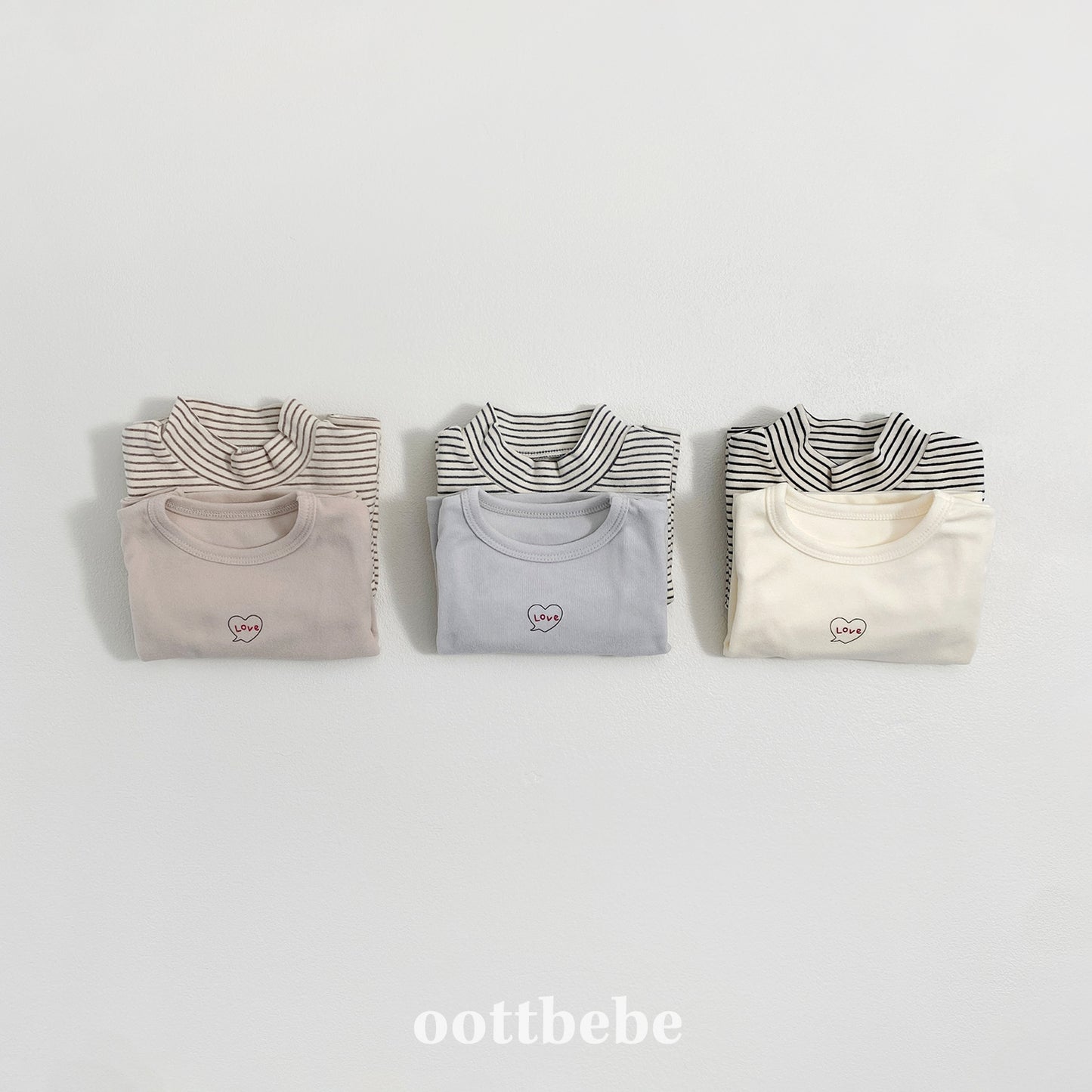 (Pre-order) OOTTBEBE Winter - (Baby) 1+1 Layering Heart Tee Set 윈터1+1티셔츠 (3 Colors)