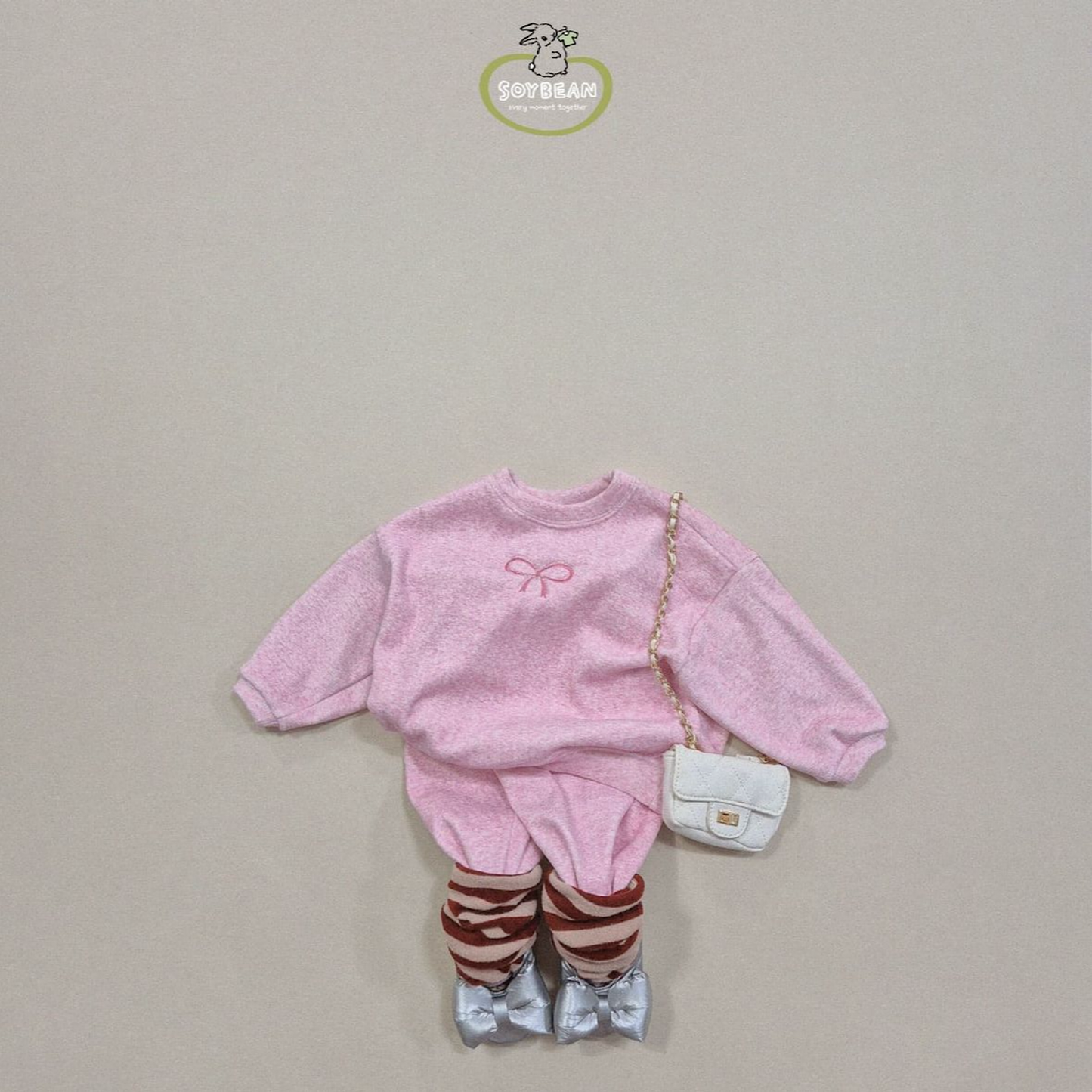 (Pre-order) Soybean Kids - Popping Mink Top & Bottom Set 팝핑밍크리본상하복 (2 Colors)