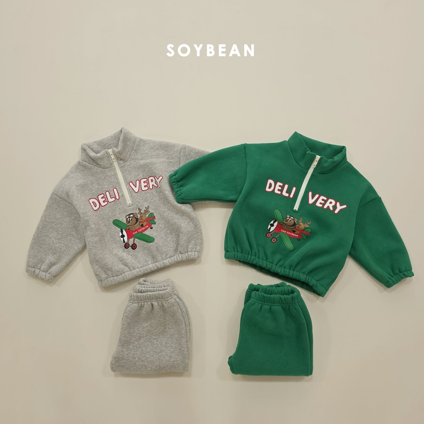 (Pre-order) Soybean Kids Winter - Flying Delivery Top & Bottom Set 플라잉딜리버리상하 (2 Colors)