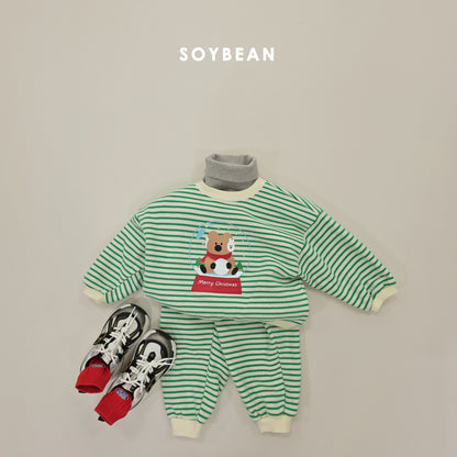 (Pre-order) Soybean Kids Winter - Snowball Stripe Fleece-Lined Top & Bottom Set 스노우볼단가라상하 (3 Colors)