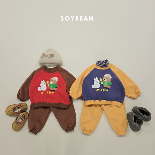 (Pre-order) Soybean Kids Winter - Snowman Bear Fleece Top & Bottom Set 눈사람곰돌상하복 (2 Colors)