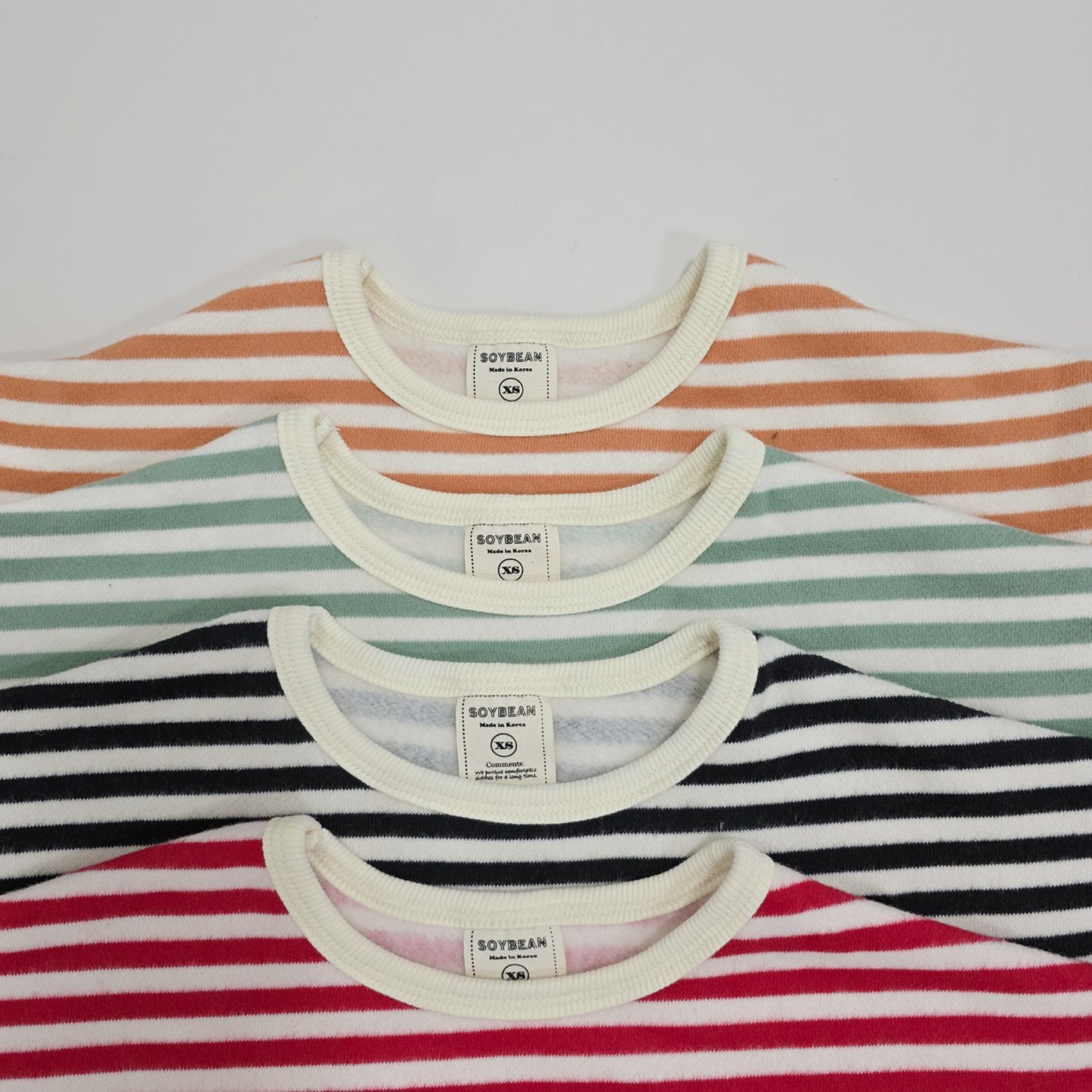(Pre-order) Soybean Kids Winter - Fleece-Lined Stripe Sweatshirt 양기모단가라맨투맨 (4 Colors)