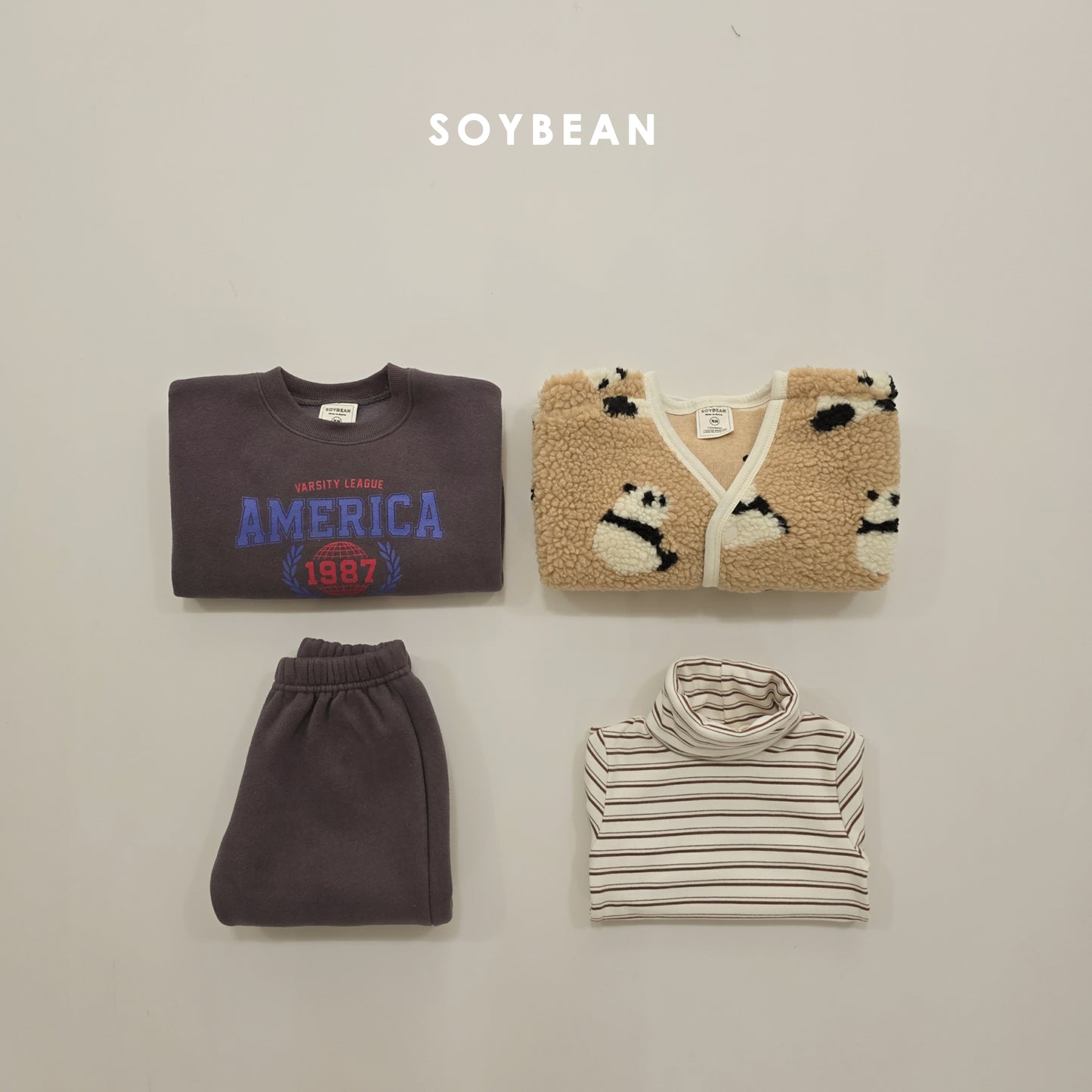 (Pre-order) Soybean Kids Winter - America Fleece-Lined Top & Bottom Set 아메리카양기모상하 (2 Colors)