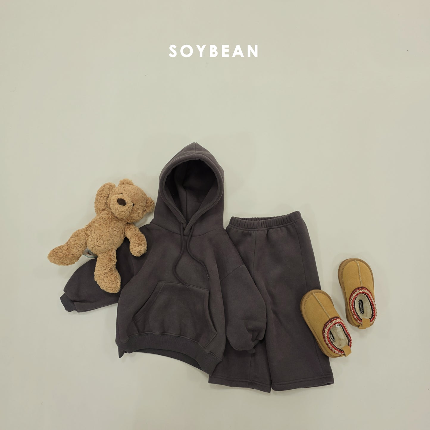 (Pre-order) Soybean Kids Winter - Hooded Fleece-Lined Wide Top & Bottom Set 후드와이드상하복 (5 Colors)
