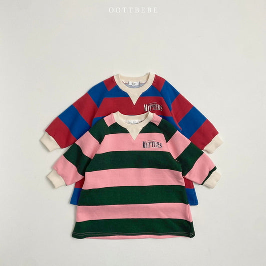 (Pre-order) OOTTBEBE - Stripes Sweatshirt Dress 빅단가라원피스 (2 Colors)