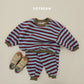 (Pre-order) Soybean Kids Winter - Color Block Stripe Fleece-Lined Top & Bottom Set 톡톡줄배색상하복 (3 Colors)