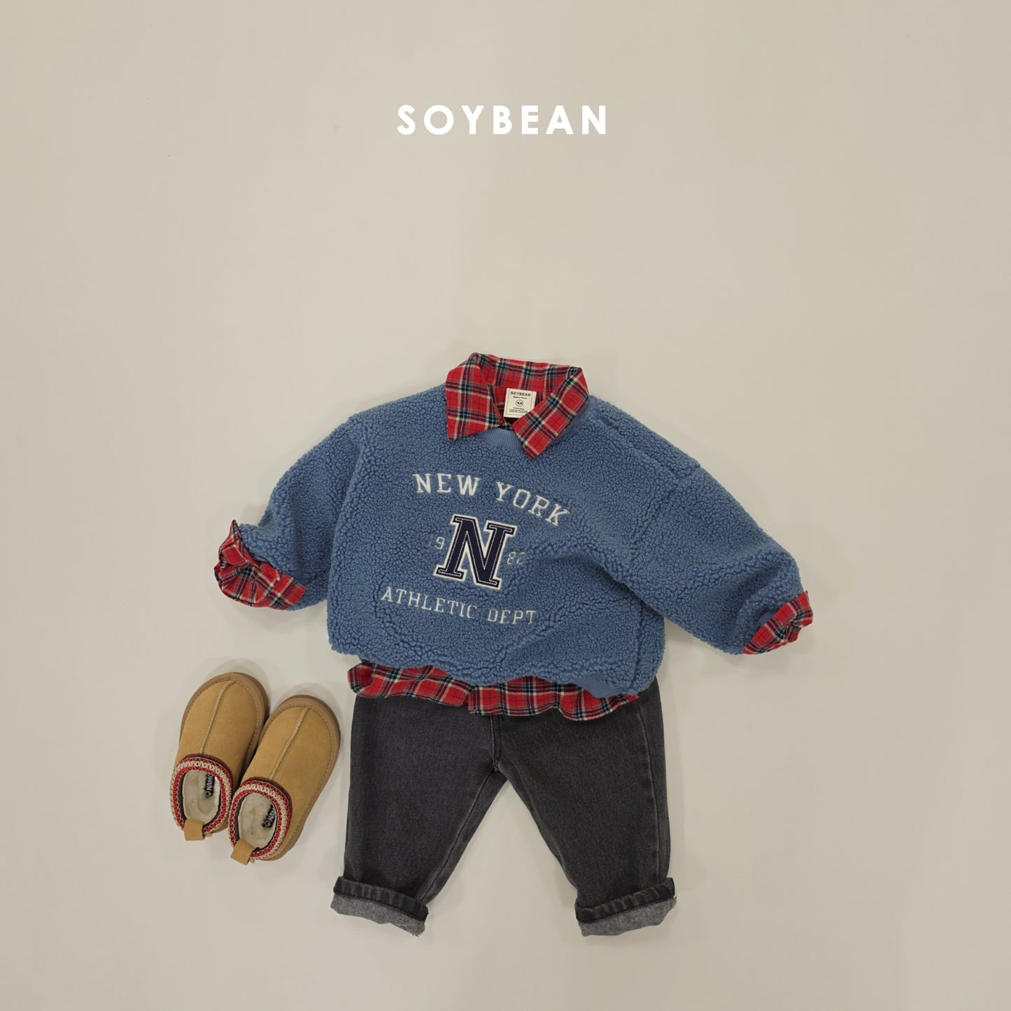 (Pre-order) Soybean Kids Winter - Cozy Tapered Fleece-Lined Denim Pants 포근테이퍼드데님팬츠 (2 Colors)