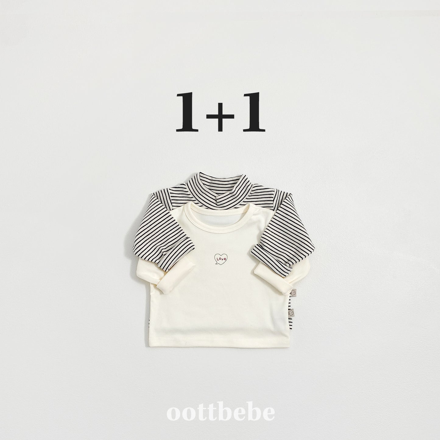 (Pre-order) OOTTBEBE Winter - (Baby) 1+1 Layering Heart Tee Set 윈터1+1티셔츠 (3 Colors)