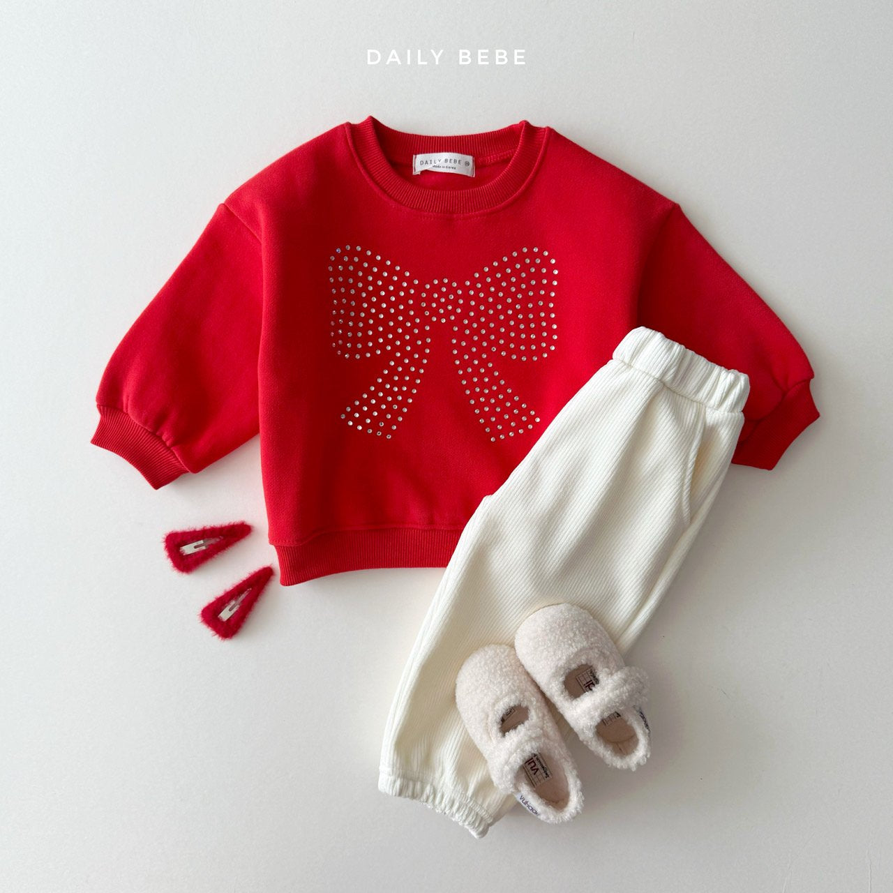 (Pre-order) Daily Bebe - Kids’ Ribbon Cubic Sweatshirt 리본 큐빅 맨투맨 (2 Colors)