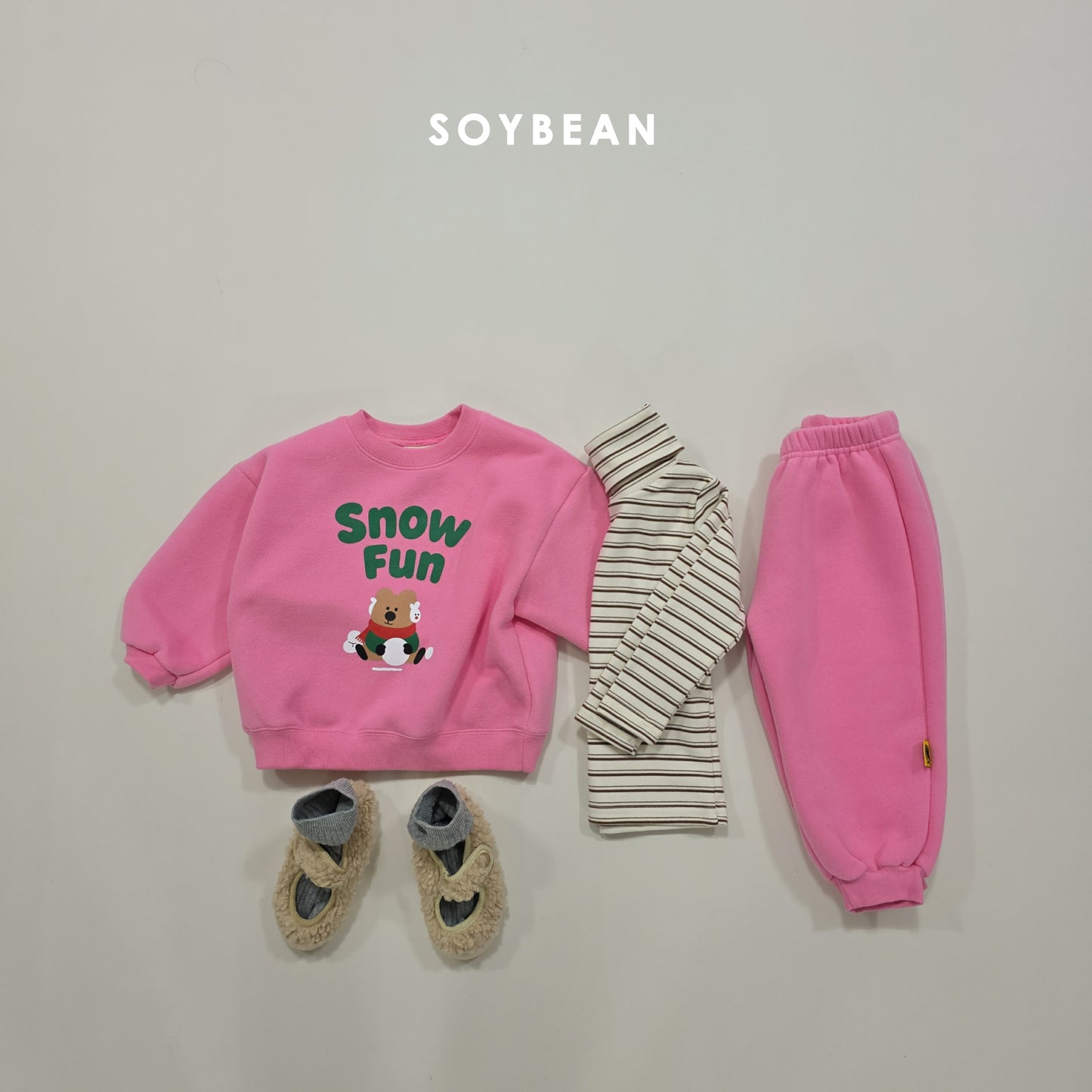 (Pre-order) Soybean Kids Winter - Snow Fun Fleece-Lined Top & Bottom Set 양기모스노우펀상하 (3 Colors)