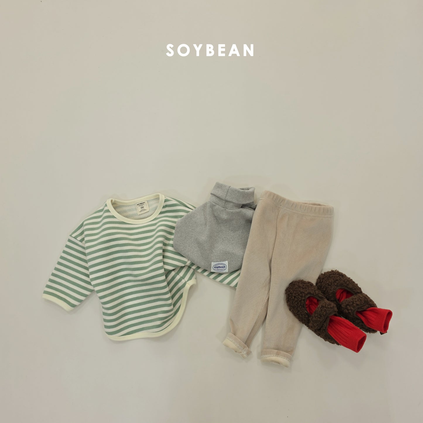 (Pre-order) Soybean Kids Winter - Fleece-Lined Stripe Sweatshirt 양기모단가라맨투맨 (4 Colors)