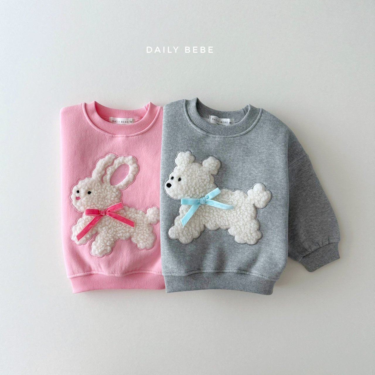 (Pre-order) Daily Bebe - Kids’ Fluffy Ribbon Sweatshirt 뽀글리본 맨투맨 (2 Colors)