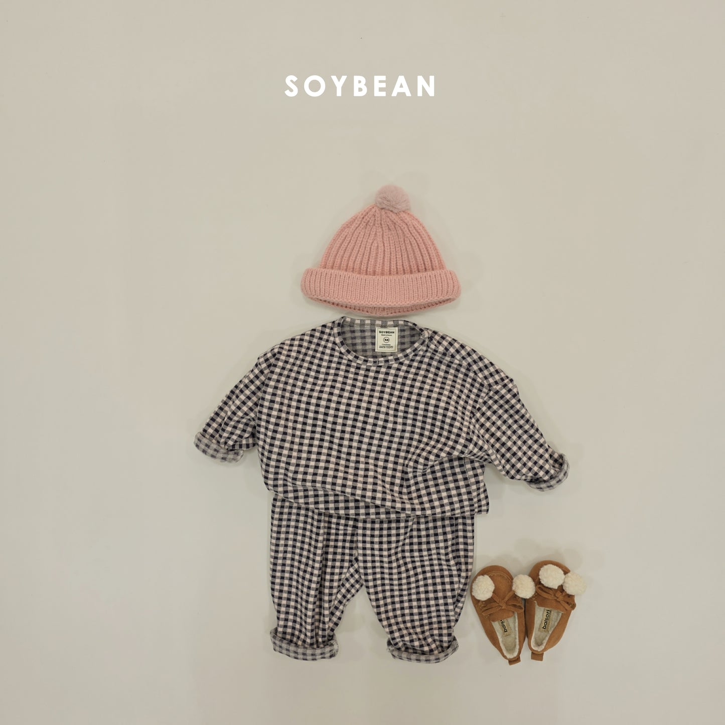 (Pre-order) Soybean Kids Winter - Check Cozy Fleece Top & Bottom Set 체크몽글실내복 (3 Colors)